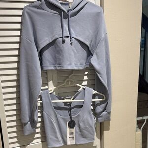 Women's Light Blue Cropped Hoodie and Tank Set